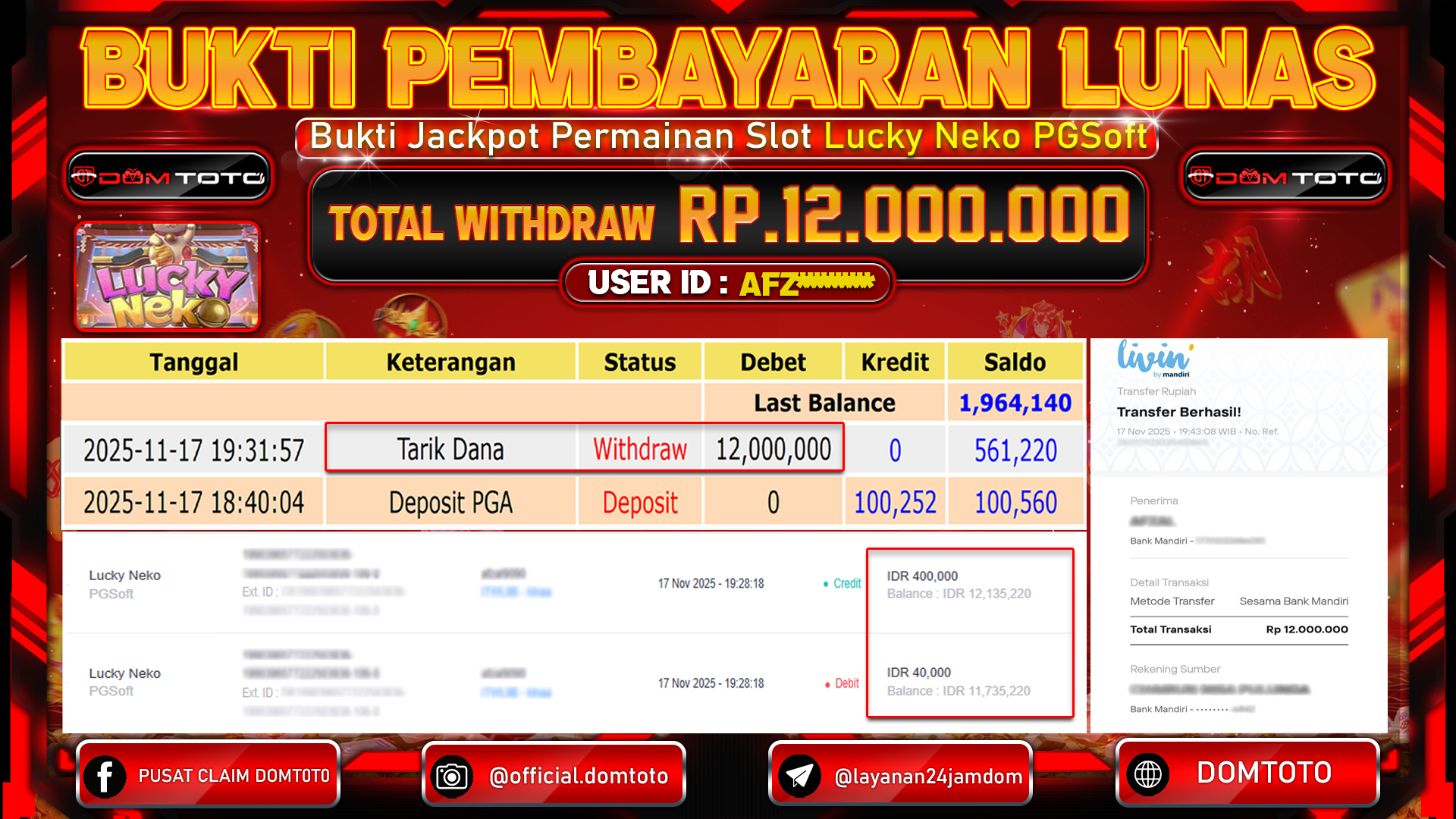 JACKPOT SLOT Lucky Neko PGSoft  17 NOVEMBER 2025